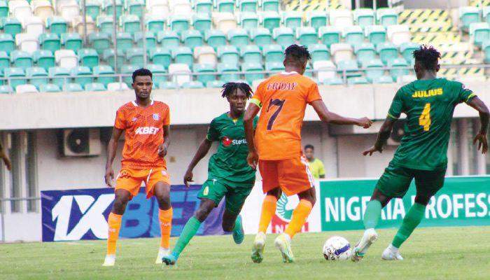 Action from the NPFL opener between Akwa United and Insurance in Uyo... on Sunday