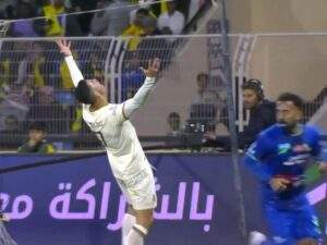15493 cristiano ronaldo reacts after scoring first al nassr goal in draw against al fateh