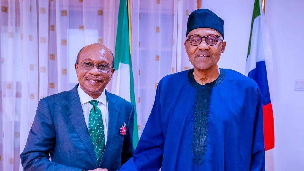 18610 buhari cbn gov emefiele meet in presidential villa amid naira scarcity