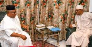 55640 akpabio meets buhari defends senate presidency ambition