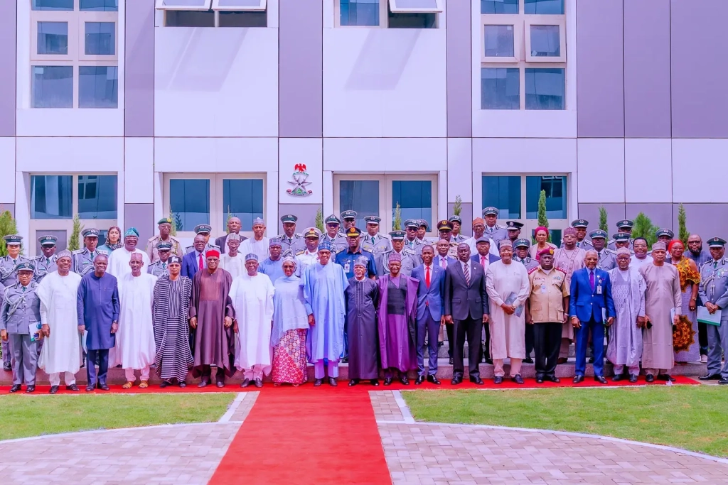 65407 president buhari unveils n19 6 billion nigeria customs headquarters in abuja