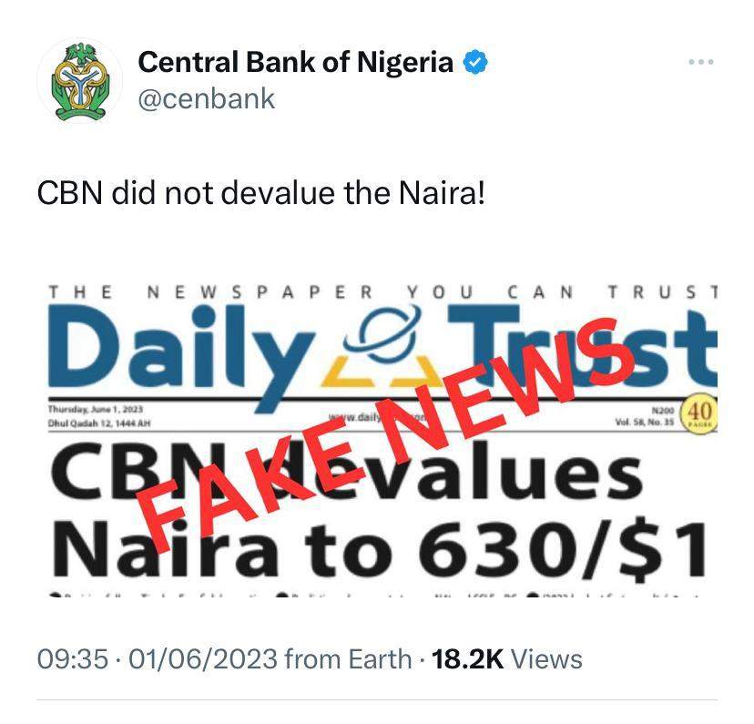 69438 naira devaluation fake news cbn