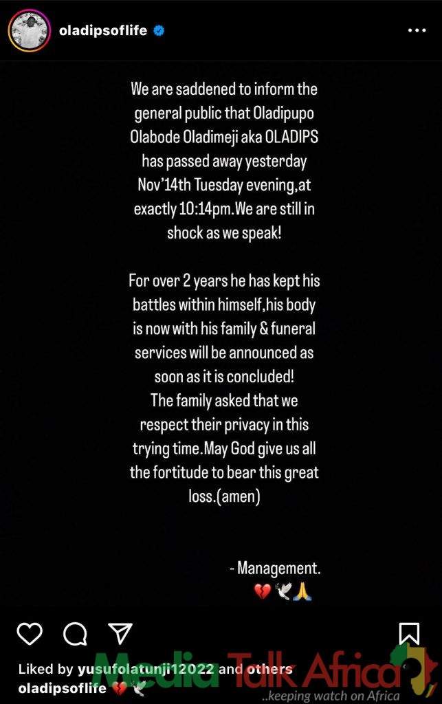 129138 tragic news nigerian rapper oladips passes away at 27