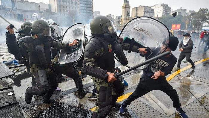 Riot Police in Buenos Aires Clash With Protesters Over President Mileis Budget Slashing Reforms
