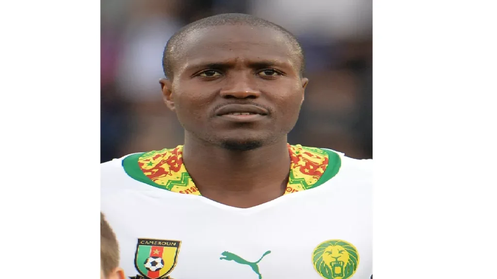 cameroons landry nguemo poses for photographers before a friendly soccer match between cameroon and macedonia in kufstein on may 26 2014