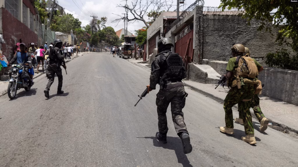 haitian and kenyan police patrol a neighborhood in port au prince haiti on june 28 2024