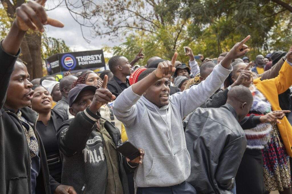 opposition supporters protest outside a court in harare zimbabwe thursday june 27 2024 opposition supporters protest outside a court in harare zimbabwe thursday june 27 2024 aaron ufumeli