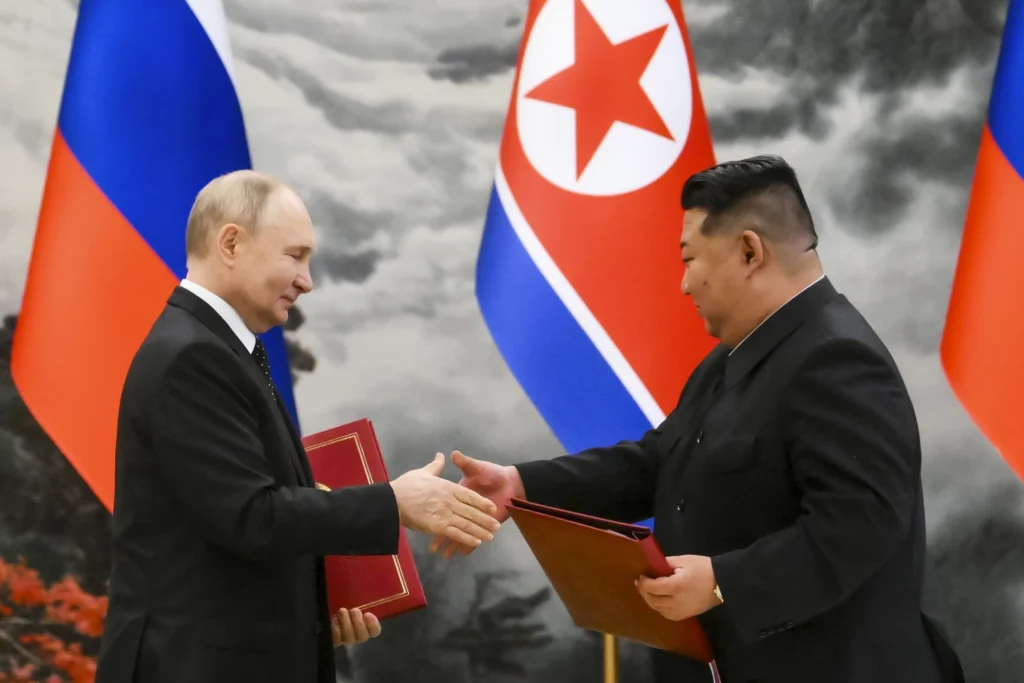 russian president vladimir putin left and north koreas leader kim jong un