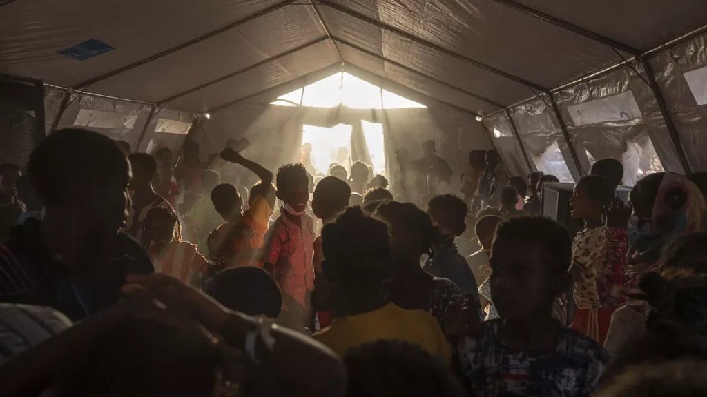 tigray refugee children sing and dance inside a tent run by unicef for childrens activities in umm rakouba refugee camp in qadarif eastern sudan thursday dec 10 2020