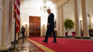 president joe biden walks from the podium after speaking in the cross hall of the white house on july 1 2024 in washington