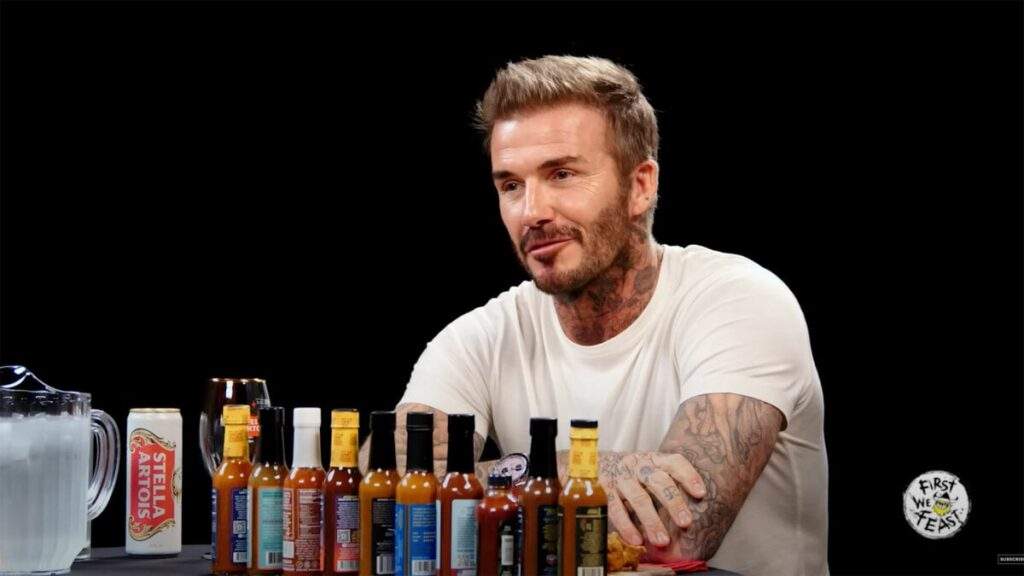 Beckham Takes on the Heat: David Beckham Eats Spicy Wings
