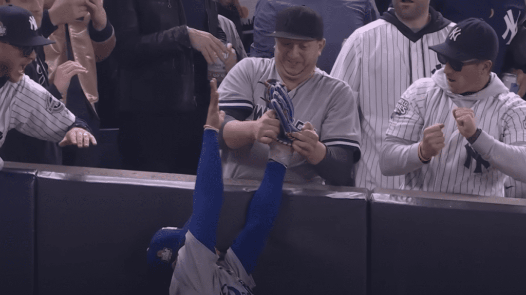 Yankee Fans Physically Interfere with Mookie Betts.