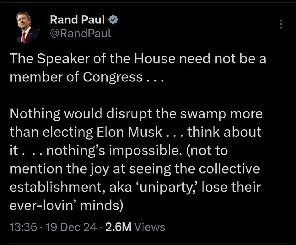 US Senator Paul Rand endorses Elon Musk as next House US Senator Paul Rand endorses Elon Musk as next House Speaker