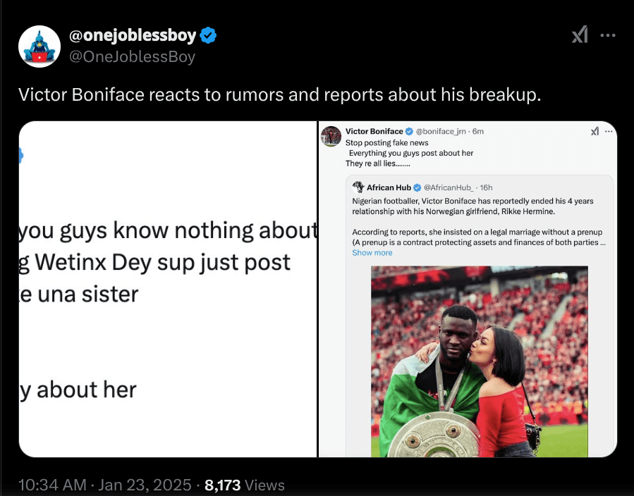 Respect yourself - Boniface speaks on breaking up with Norwegian girlfriend over prenup