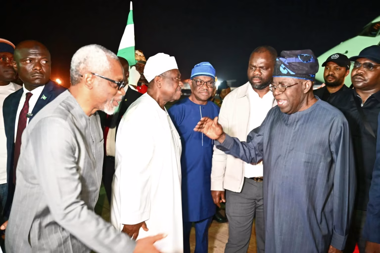 Tinubu arrives in Abuja after visit to France