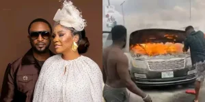Singer Darey Art Alade's car burns to ashes on Third Mainland Bridge [VIDEO]