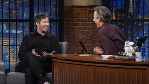 Seth Meyers' dog Frisbee, Andy Samberg's longtime nemesis, gets the last laugh