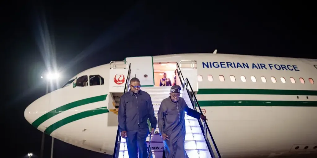 Tinubu arrives in Abuja after two-week state visits to Japan, Brazil