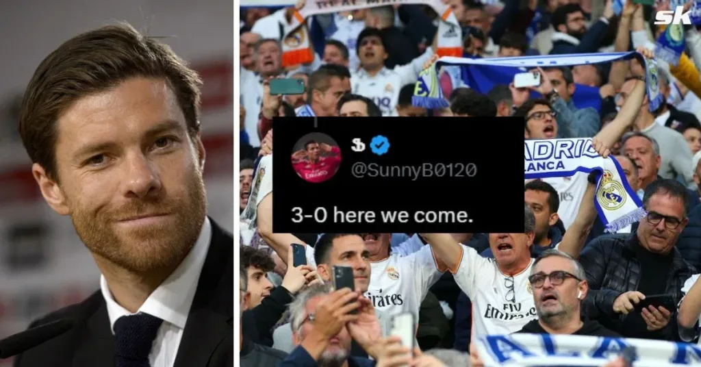 L to R: Xabi Alonso and Real Madrid fans (Images via Getty and X/@SunnyB0120)
