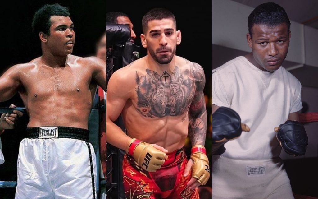 Muhammad Ali (left) Ilia Topuria (middle) and Sugar Ray Robinson (right) compared by legendary boxing trainer. [Images courtesy: @muhammadali and @iliatopuria on Instagram and Getty Images]