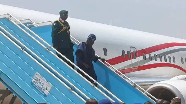 BREAKING: Tinubu arrives Kaduna, to attend wedding, visit Buhari's family