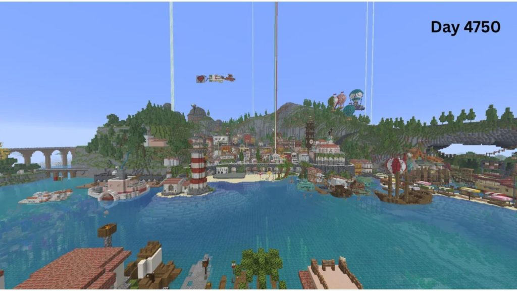 Minecraft Hardcore World A Minecraft player made a coastal town over the course of five years