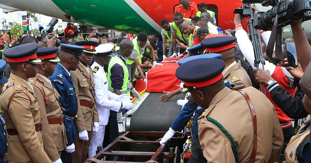 Raila Odinga's body arrival at JKIA draws thousands of mourners