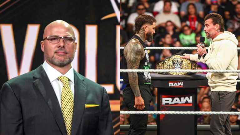 Adam Pearce (left), Jey Uso &amp; CM Punk (right) (Image Credits: WWE.com)