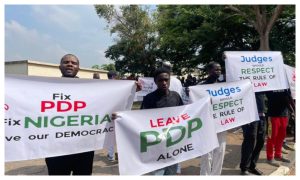 PDP Members Protest At US Embassy Over Nigerias Democracy 300x180