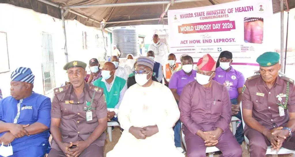L-R: Director Public Health, Dr Oluwatosin Fakayode, CSC Surajedeen Ariyibi, Permanent Secretary, Dr Taoheed Abdullahi, Director Medical Services and Training, Dr Musiliu Odunaya and Superintendent Issa Tunde at a programme to commemorate World Leprosy Day 2026 at the Nigeria Correctional Services, Oke -Kura, Ilorin on Monday