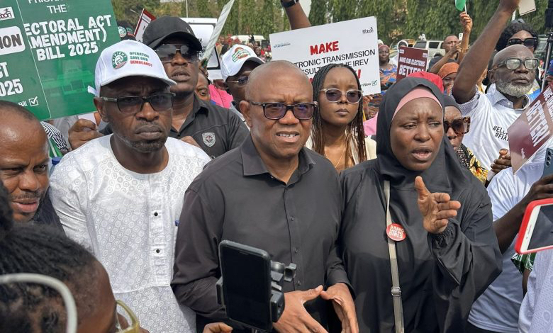 Electronic transmission: Tension in Abuja as Peter Obi leads protest at NASS