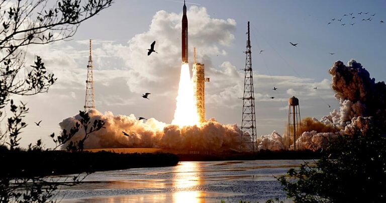 Astronauts begin NASA lunar mission after climactic blast-off