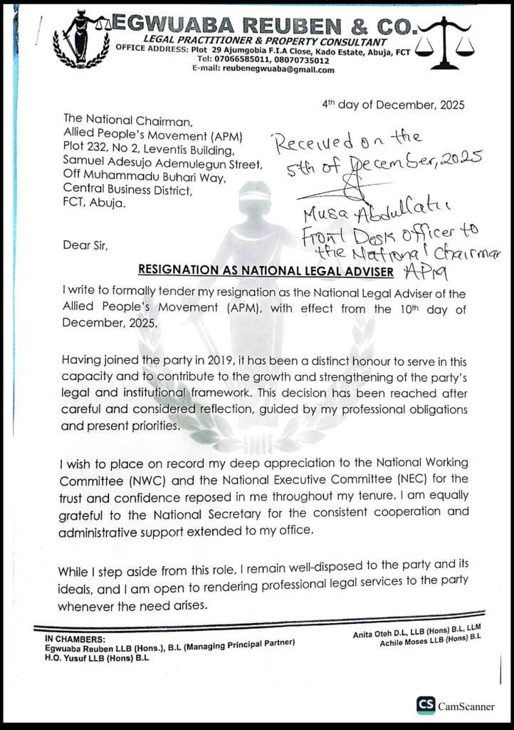 resignation as national legal adviser 1
