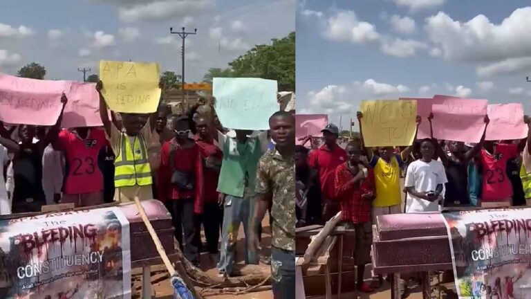 Benue youths protest with coffin, reject APC primaries over killings in Idoma community