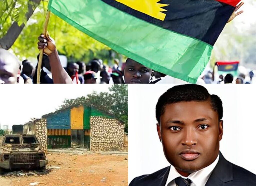 A-collage-of-IPOB-flag-attacked-police-station-and-Simon-Ekpa-1