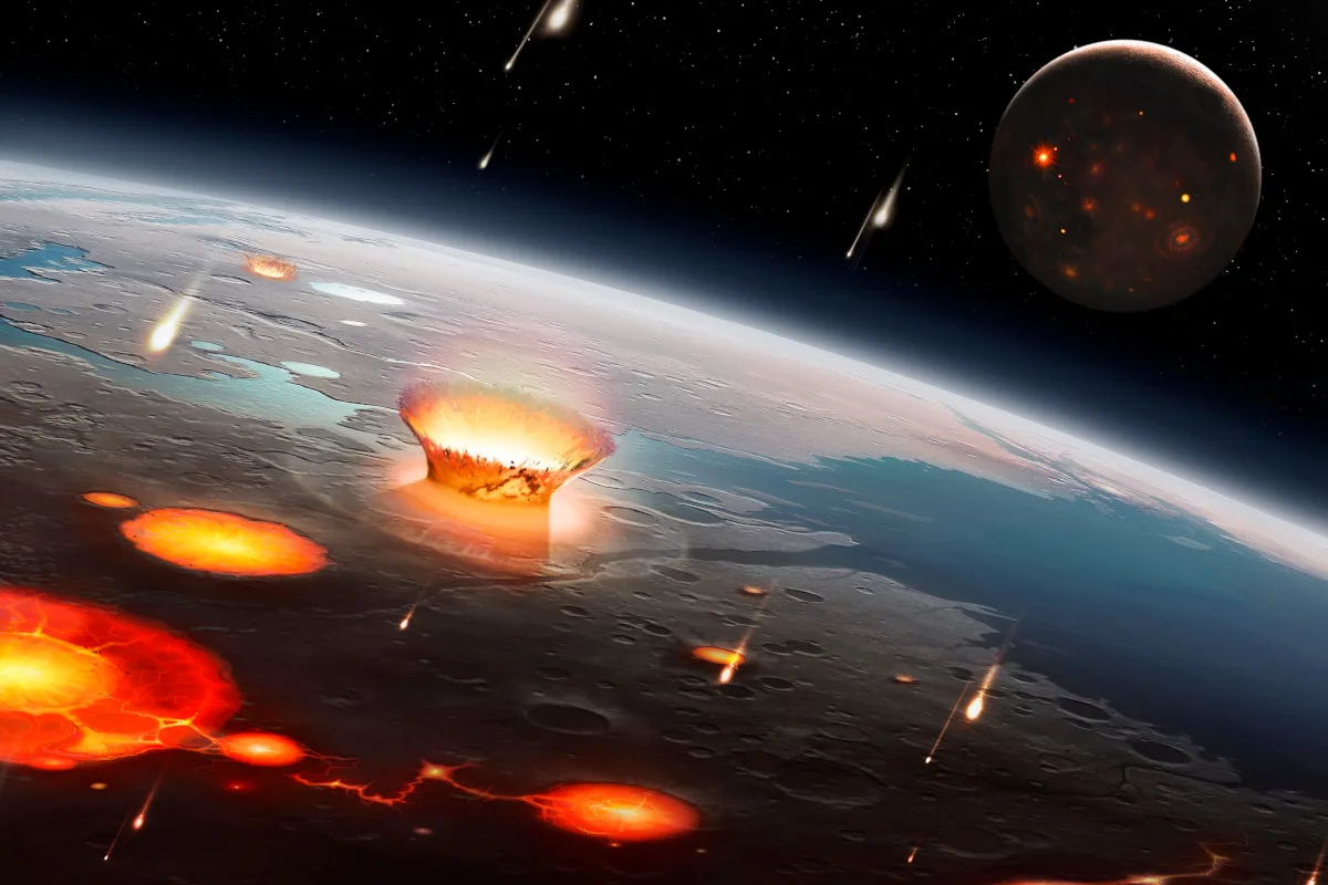 Artwork of the young Earth-Moon system.