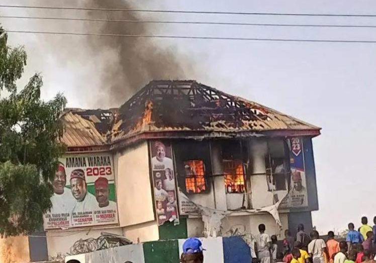 22587 3 die 4 arrested as thugs burn nnpp campaign office in kano