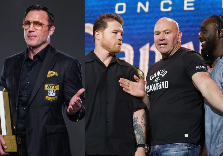 Chael Sonnen (left) predicts Canelo Alvarez (second to left) vs. Terence Crawford (right). [Image courtesy: Getty Images]
