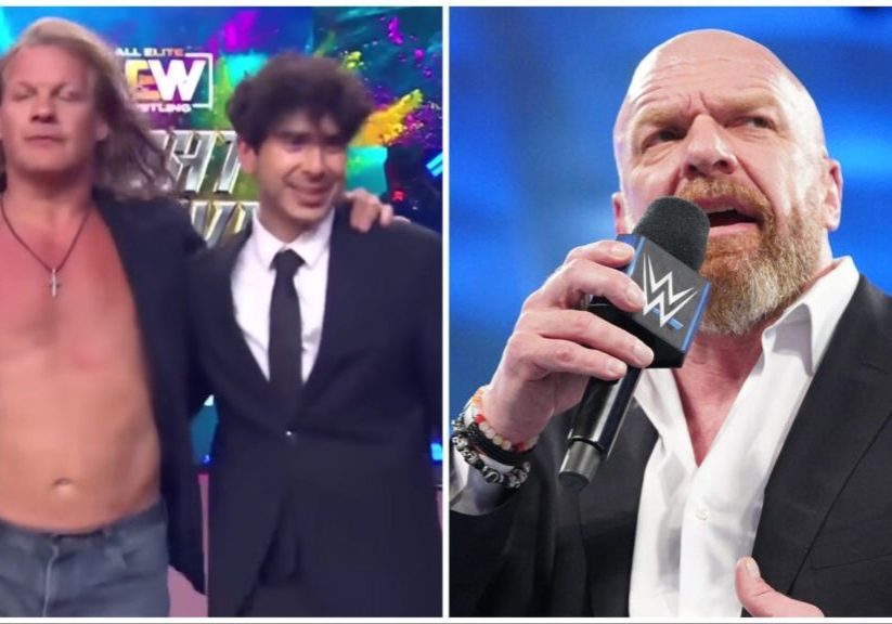 Chris Jericho AEW absence sparks WWE return rumors Chris Jericho, Tony Khan and Triple H. (Photos: @AEW on YouTube and WWE.com)