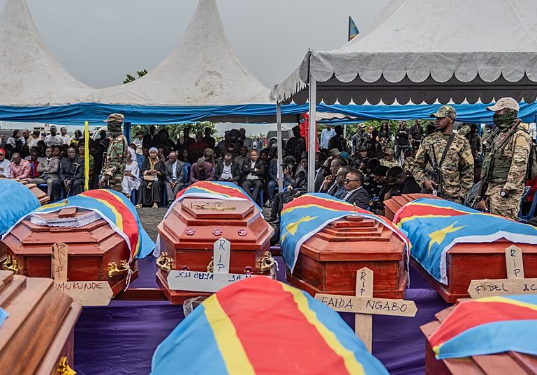 Rebel group holds funeral for victims of drone strike in eastern DR Congo