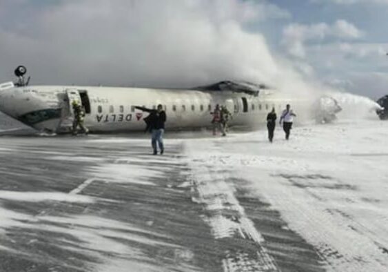 Delta plane flips over while landing in Toronto airport, eight injured