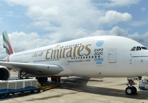 In this file photo taken on June 26, 2015 an Emirates Airbus A380 aircraft sits on the tarmac at the Bandaranaike International Airport in Katunayake. Ishara S. KODIKARA / AFP