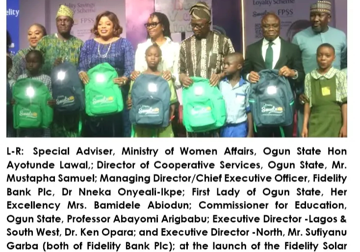 Fidelity Bank launches solar-powered bags for school children, donates 1,000 to Ogun pupils