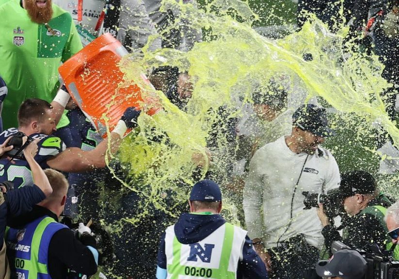 Football fans are betting on the Gatorade shower color. What color was it?