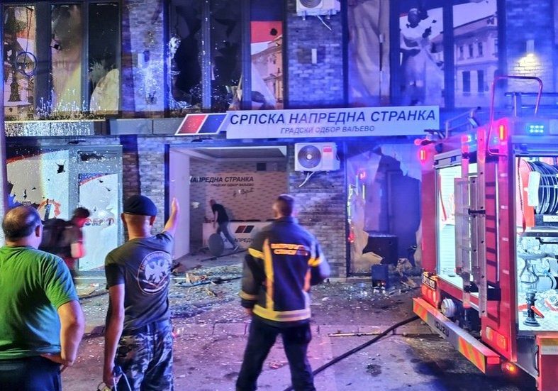 Generate a clear, concise, and engaging title that accurately reflects Protesters attack government offices in Serbia (VIDEOS) — RT World News