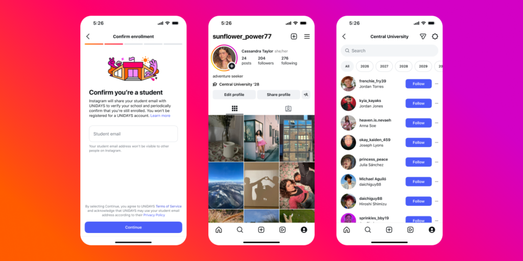 Instagram launches Schools feature for college students exclusively Instagram launches student-only communities verified through UNiDAYS