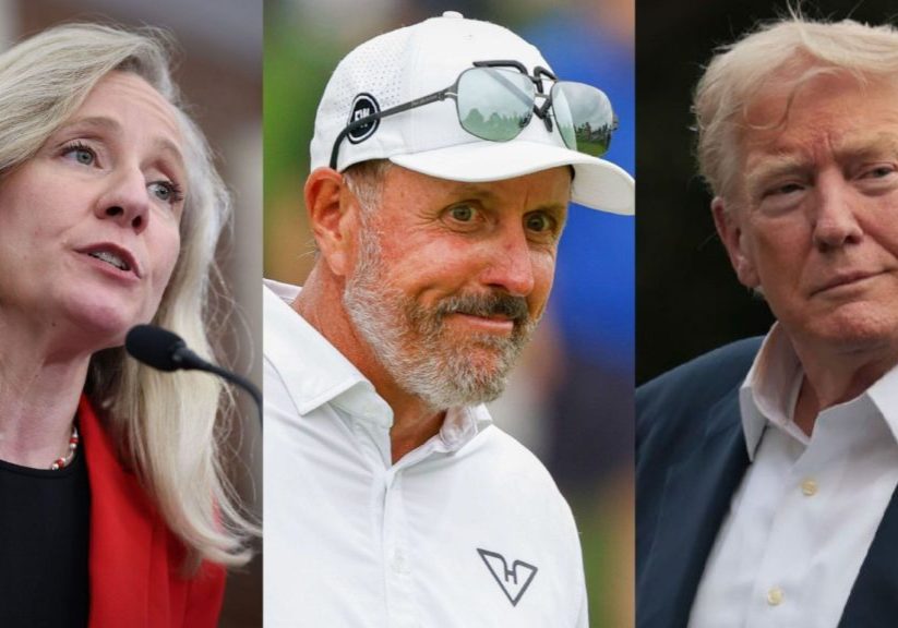 Phil Mickelson questions Democrats on immigration policy Phil Mickelson (middle), Abigail Spanberger (left), and Donald Trump (right) / Source: Getty Images