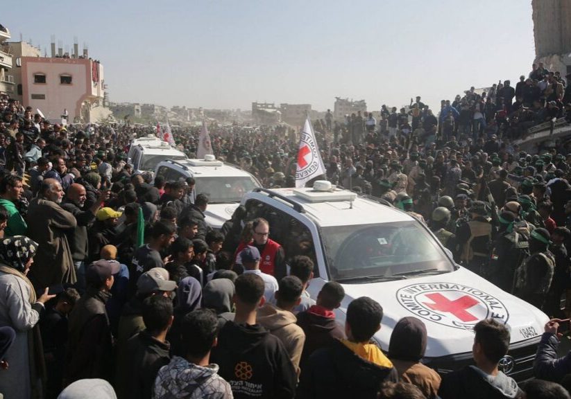 Red Cross arrives in Khan Younis for hostage handover Red Cross arrives in Khan Younis for hostage handover