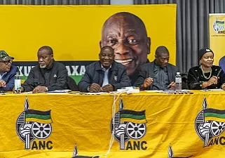 South African president Cyril Ramaphosa center meets with senior officials of his African