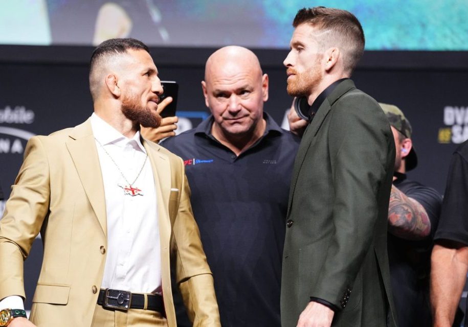 Merab Dvalishvili (left) takes shots at Cory Sandhgaen (right) ahead of their UFC 320 clash. [Image courtesy: Getty Images]